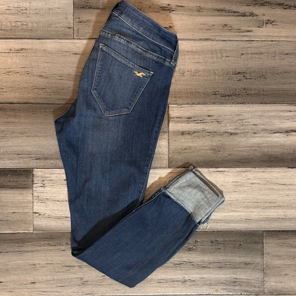 Hollister Women's Dark Blue Distressed Cuffed Jeans